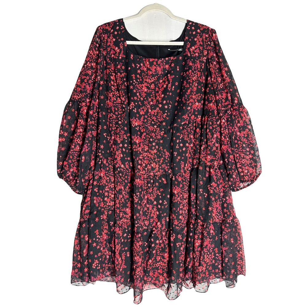 NWT Maison Tara Cherry Blossom Floral Peasant Tiered Dress Texture Plus Size 22W